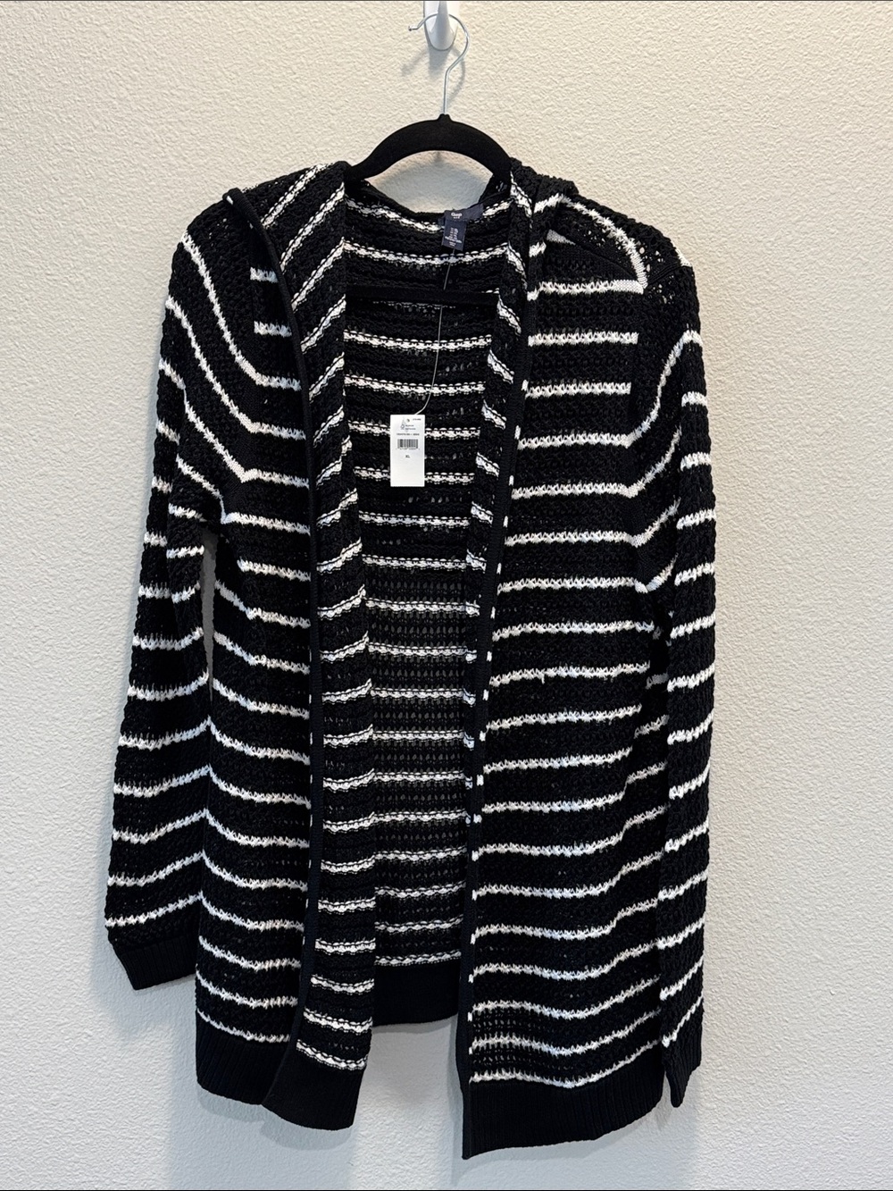 GAP Black & White Striped Hooded Open-Front Women's Sweater Cardigan Size XL New